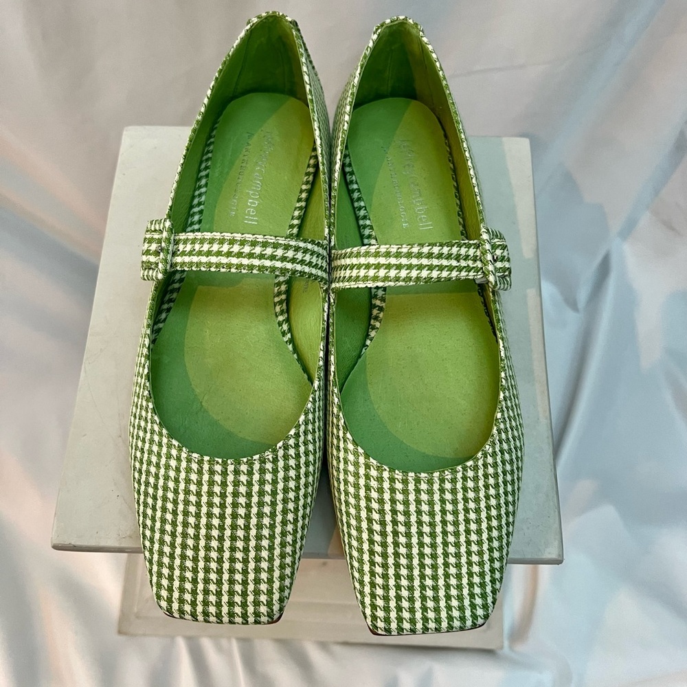 Jeffrey Campbell Green Gingham flats. NEW IN BOX Size 7.5
